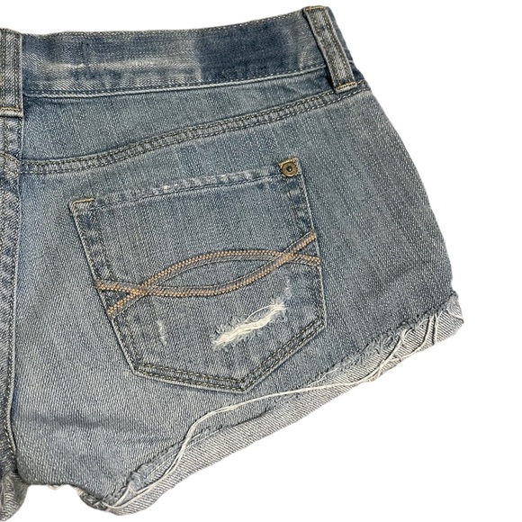 Abercrombie & Fitch Cut Off Denim Shorts with Plaid Patchwork Details - Picture 5 of 9